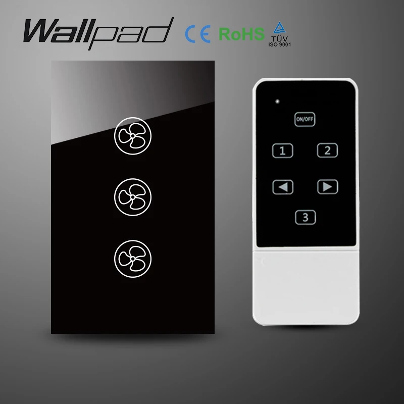 

US AU 118 120 Standard LED Tempered Glass Remote Control Fan Switch Black Speed Regulation Remote Touch Fan Switch,Free shipping
