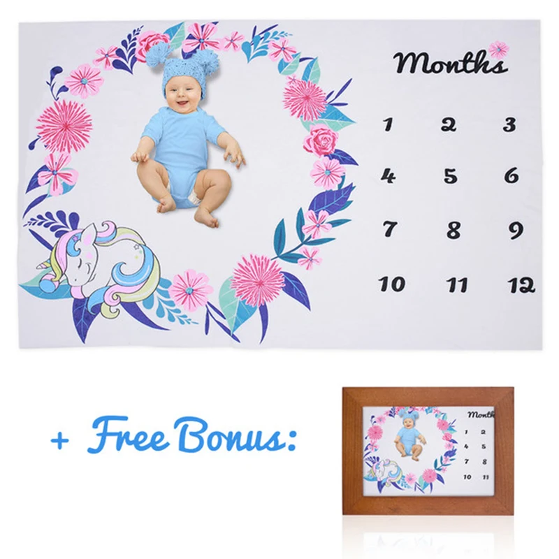 

New Baby Monthly Milestone Blanket for Boy Girl Large 60"x 40" Photography Backdrop Super Soft Flannel Fleece Unicorn Print
