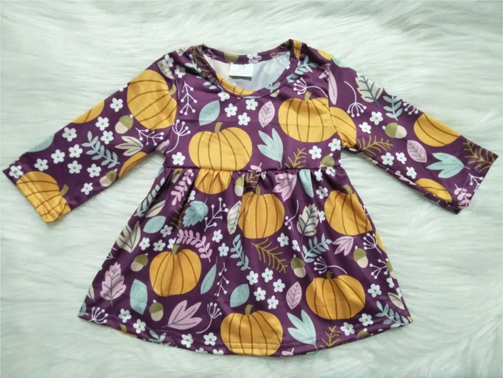 

Child girl spring girl purple pumpkin print dress fashion clothing