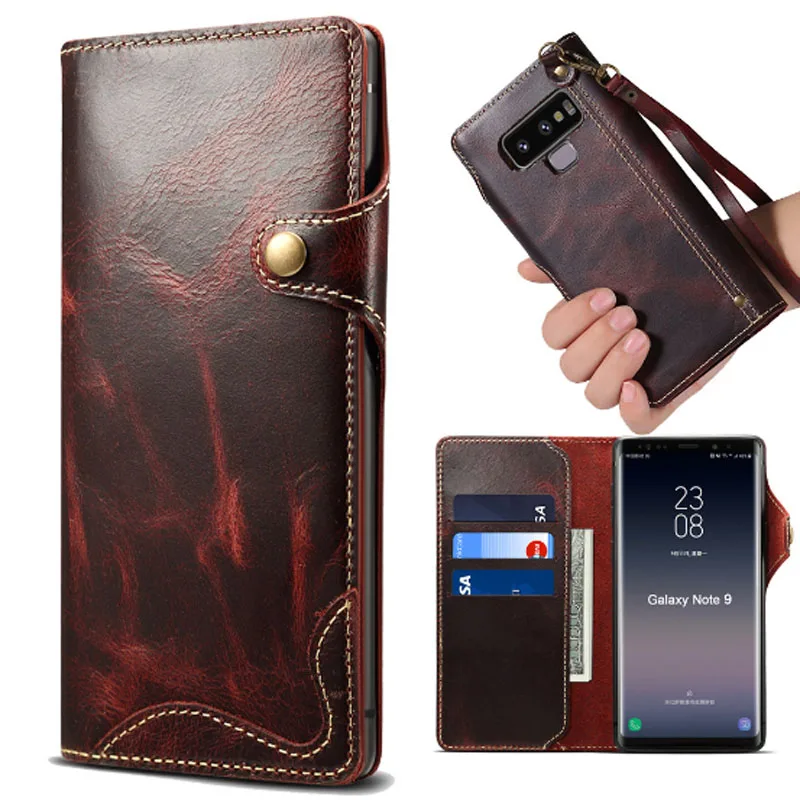 

FIERRE SHANN Case Leather Cover For Samsung note 9 Luxury Retro Flip Cover Wallet Card Slot Stand For Samsung note 9 Cover