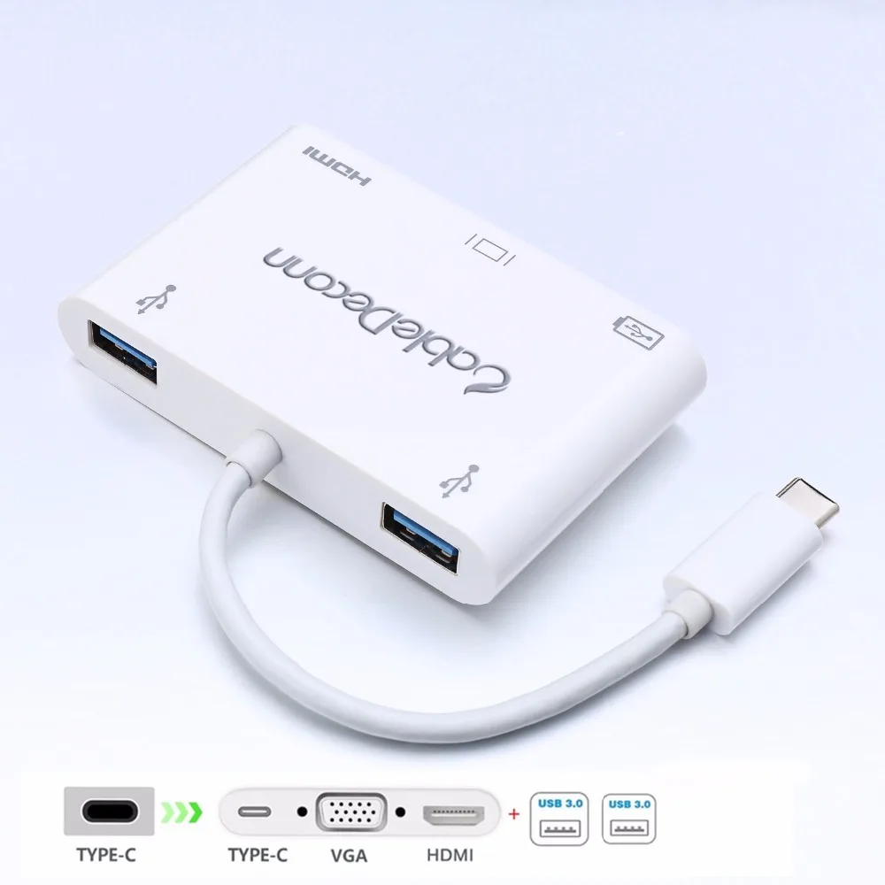 USB C hub usb3.1 Type C to HDMI VGA adapter cable converter for Macbook pro2017 2016  dell xps ChromeBook acer asus 