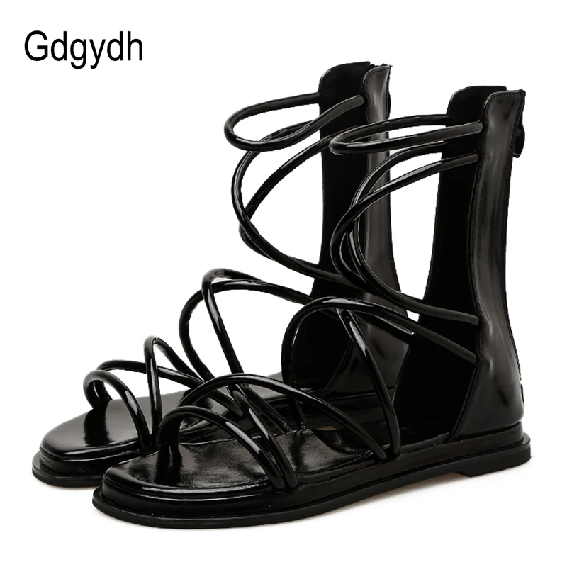 

Gdgydh Gladiator Sandals Women Black Patent Leather Ladies Beach Sandals Summer Shoes Flat Heel 2019 New Arrival Comfortable