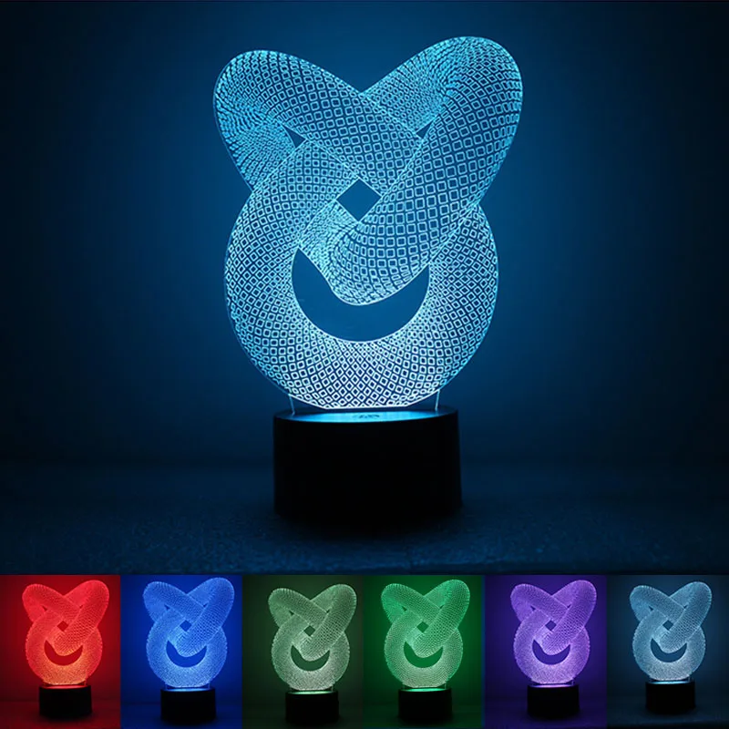 USB Powered двойное кольцо 3D ночник LED Настольная лампа Сенсорное украшение для ключей