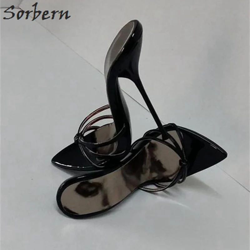 

Sorbern 2018 Women Summer Slippers Black Slides High Thin Metal Heels Sliders Fashion Custom Color Party Slippers