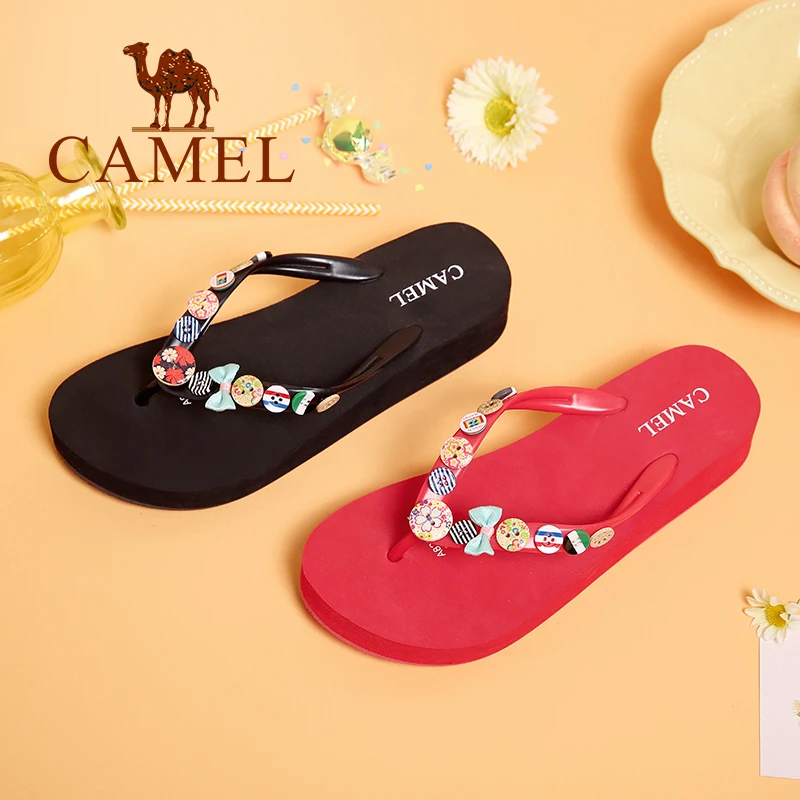 CAMEL/новые женские уличные тапочки модные повседневные вьетнамки на танкетке и