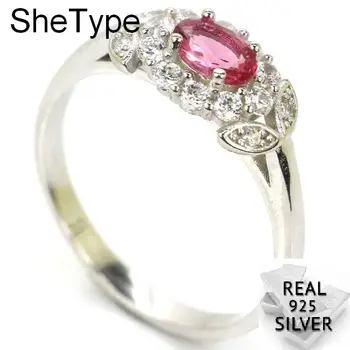 

2.8g Luxury Pink Tourmaline White CZ Gift For Girls 925 Solid Sterling Silver Rings 14x8mm