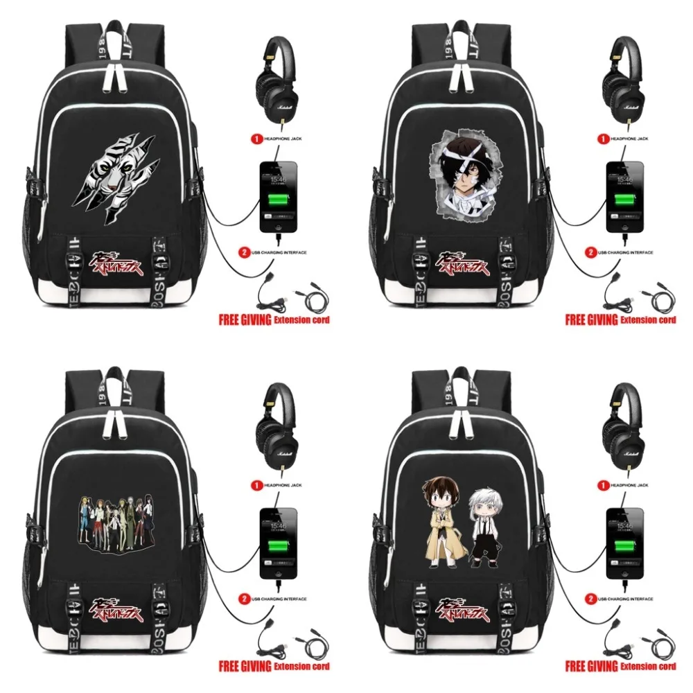 

anime Bungou Stray Dogs Backpack USB Charge College Student School Book Bags Rucksack teenagers Travel Daypack Mochila 4 style