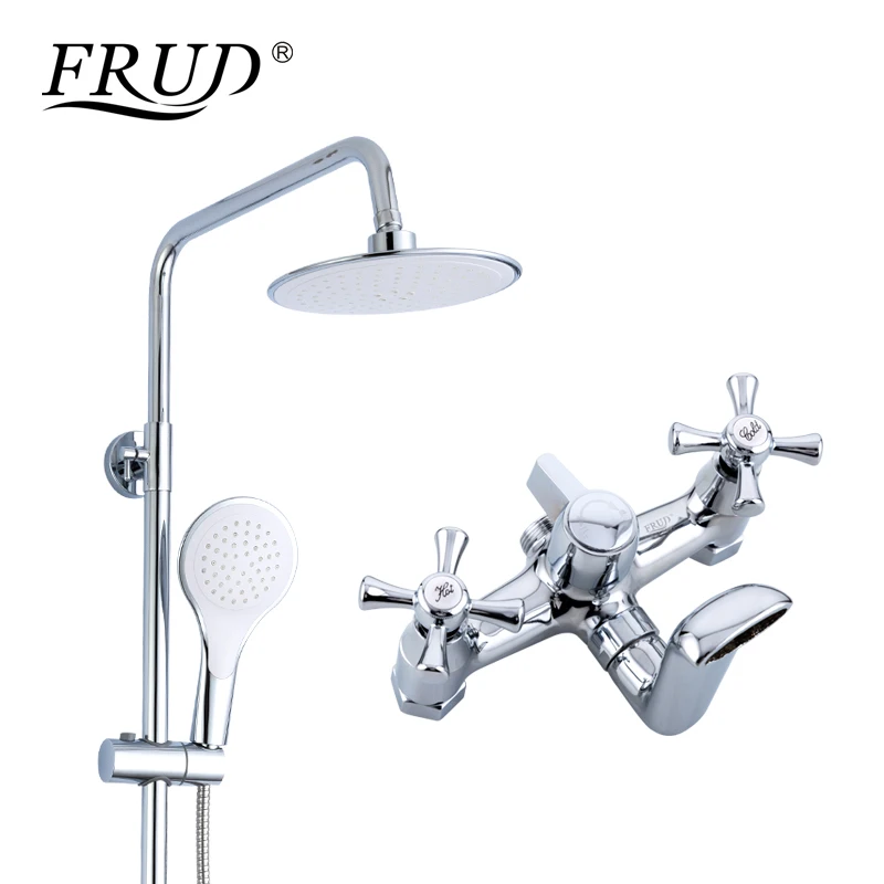 FRUD New 1 Set Bathroom Rainfall Shower Faucet Set Duble Handle Mixer Tap With Hand Sprayer