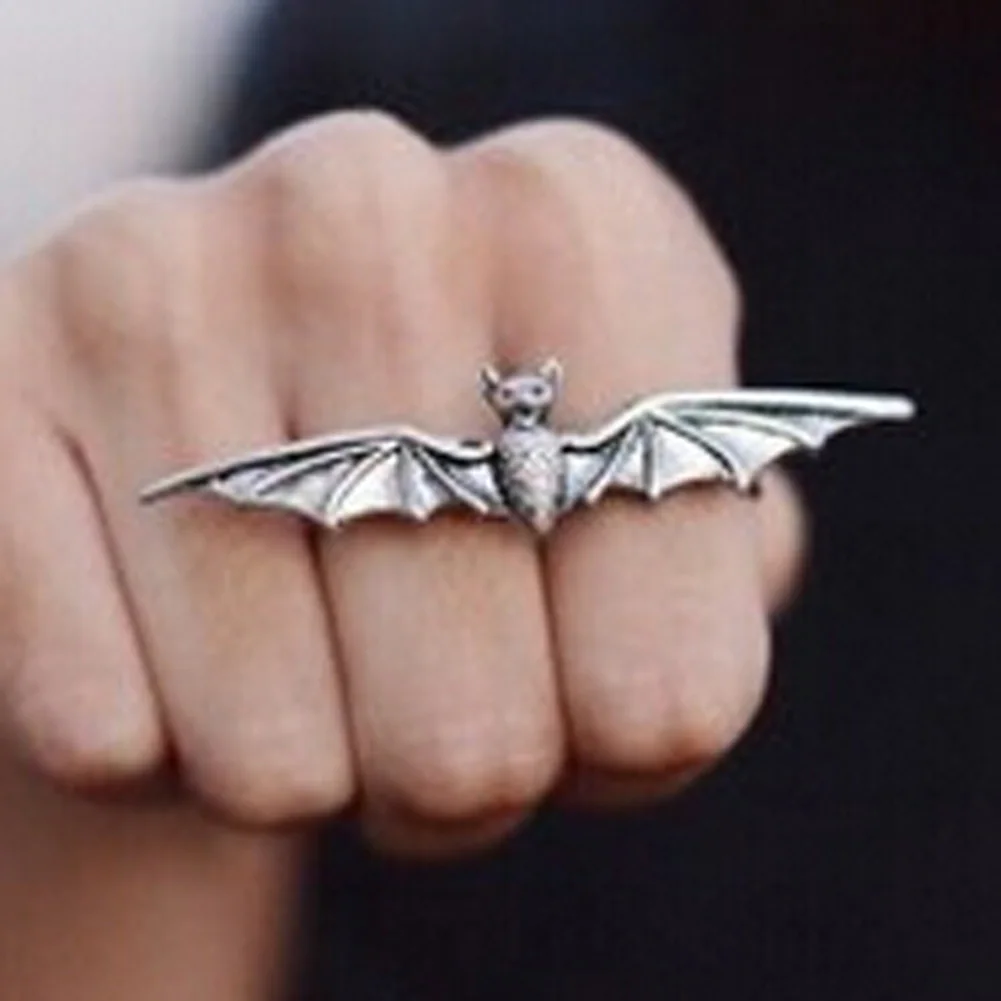

Cool Men's Punk Style Bat Rings New Hot Design Concise Alloy Double Bat Ring