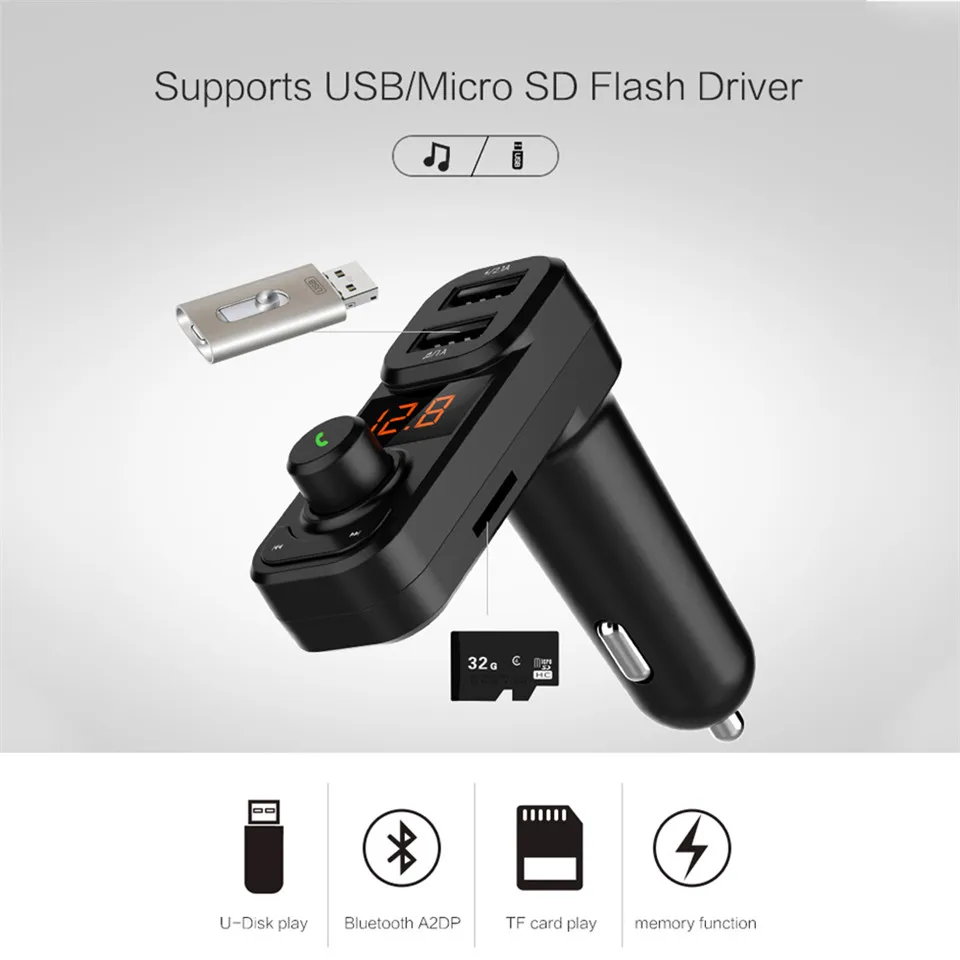 Wireless FM Transmitters Voltage Display Dual USB Car Audio MP3 Player Car Charger Bluetooth Handsfree Car Kits Car Accessories (8)