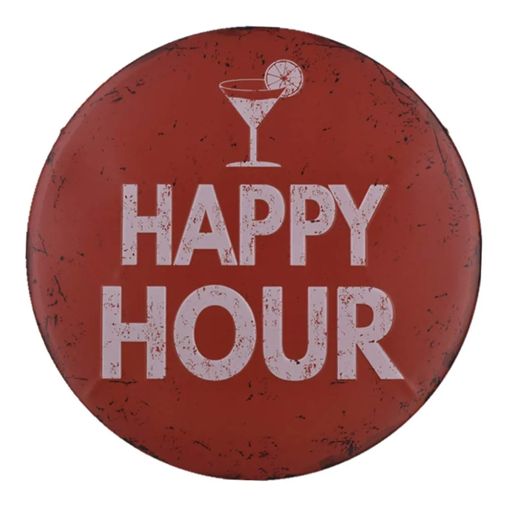 

Drink Happy Hour Round Metal Tin Sign Poster Wall Decor Bar Pub Home Decorations