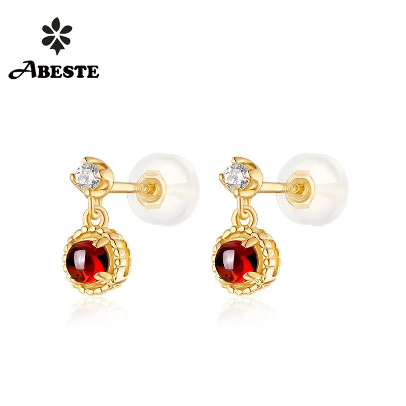 

ANI 14K Solid Yellow Gold Women Wedding Drop Earrings Natural Garnet Engagement Dangle Gold Earrings for Women boucle d oreille