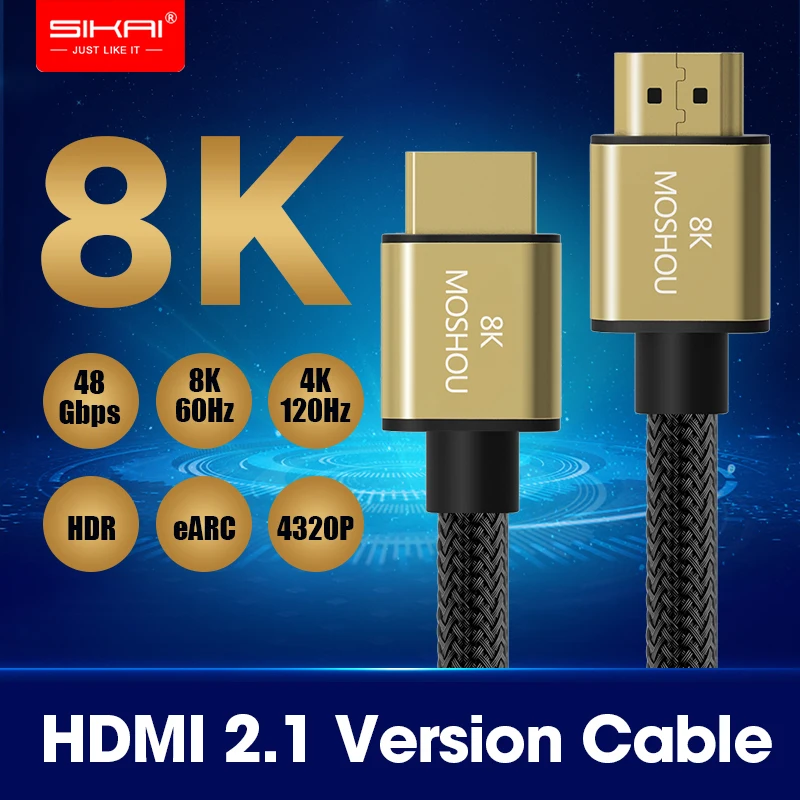 MOSHOU HDMI кабели 2,1 8K 60Hz 4K 120Hz 48 Гбит/с Полоса пропускания ARC видео 1 м шнур для усилителя ТВ мультимедийный интерфейс высокой четкости MOSHOU HDMI кабели 2,1 8K 60Hz 4K 120Hz 48 Гбит/с Полоса пропускания ARC видео 1 м шнур для усилителя ТВ мультимедийный интерфейс высокой четкости