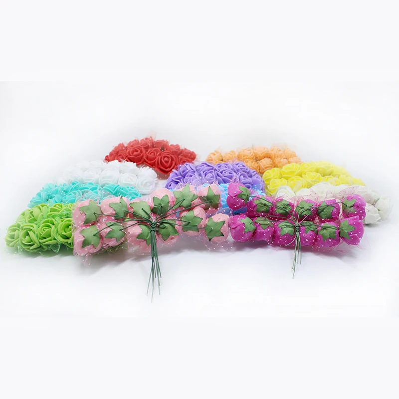 144pcs PE Rose Artificial Flowers With Yarn for DIY Wreath New Year Home Wedding Decoration Party Birthday Gift Hair accessories