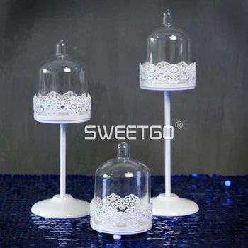 

1 Pcs European Mini Lace Wedding Decorative Cake Stands with Glass Cover Dessert Fruit Plates Pan