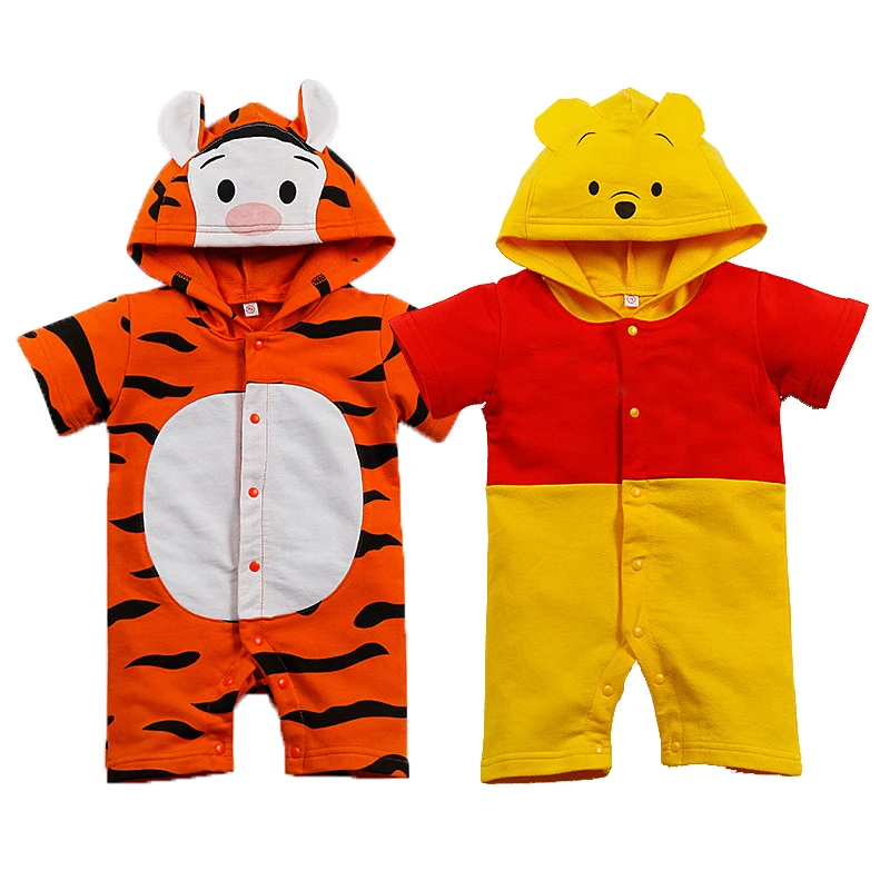 Short Cotton Summer Baby Romper Cartoon tiger yellow bear bay boy girl