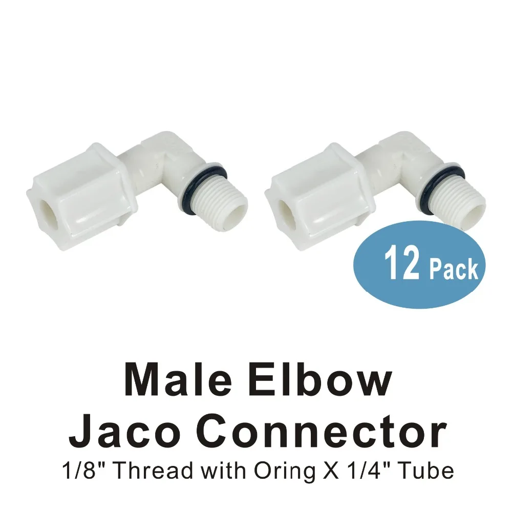 

Male Elbow Jaco Connector 1/8" thread to 1/4" Tube Fittings For Water Filters and RO Systems Membrane Housing - 12 PACK