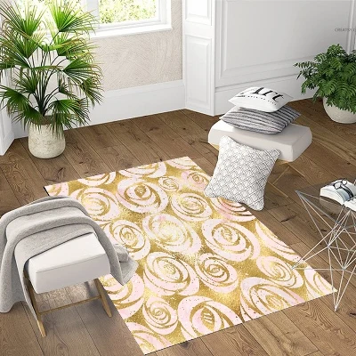 Золотой Желтый розы цветы геометрический 3d принт Нескользящая микрофибра Гостиная декоративный современный моющийся коврик