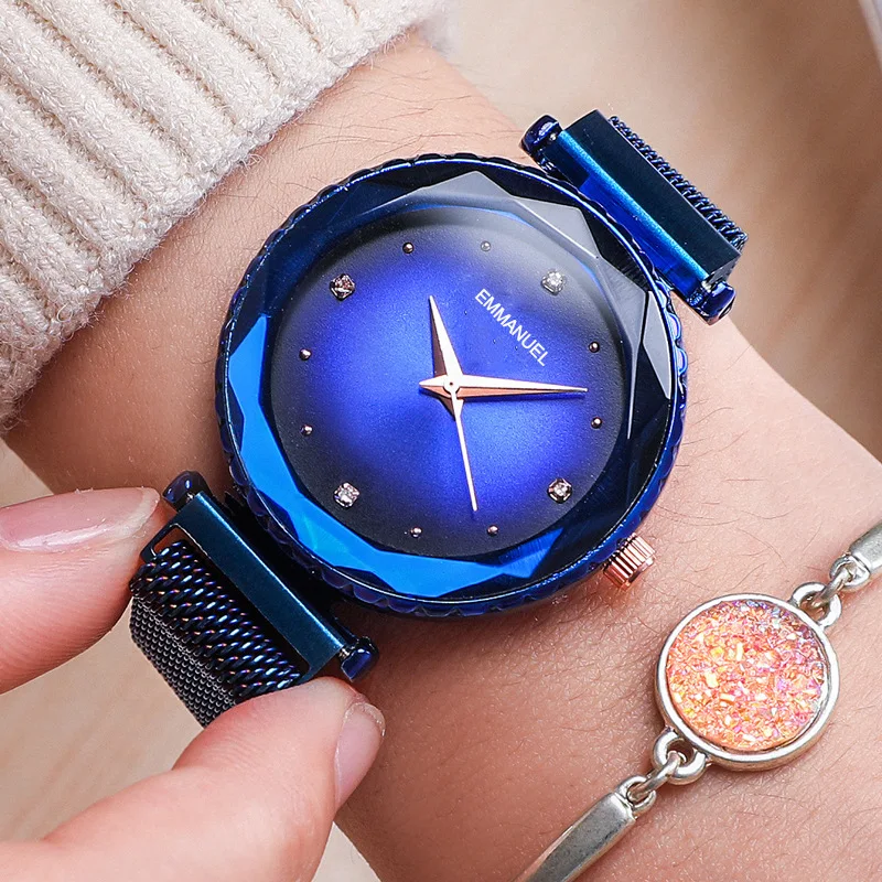 

New Women Mesh Magnet Buckle Starry Sky Watch Casual Luxury Women Geometric Surface Quartz Watches Diamond Band Relogio Feminino