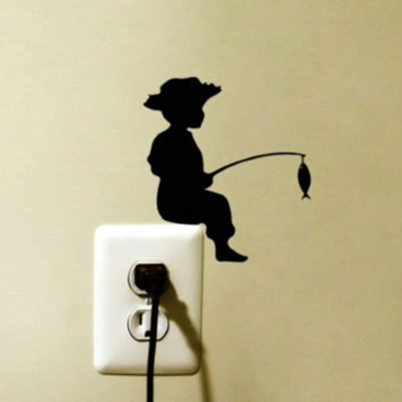 Dctal Fishing Switch Panel Sticker Little Girl Fish Decal Angling Hooks Tackle Shop Posters Vinyl Wall Decals Parede Decor Mural