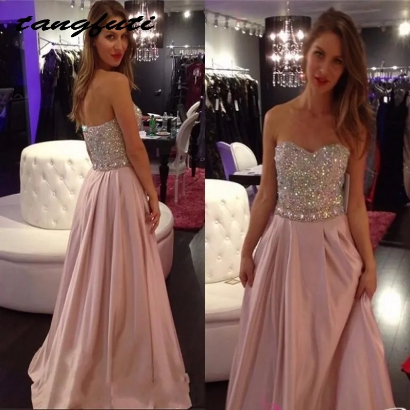 

Pink Evening Dresses Long 2018 With Crystals Beaded Sexy Backless vestido de festa Formal Evening Women Prom Party Gown