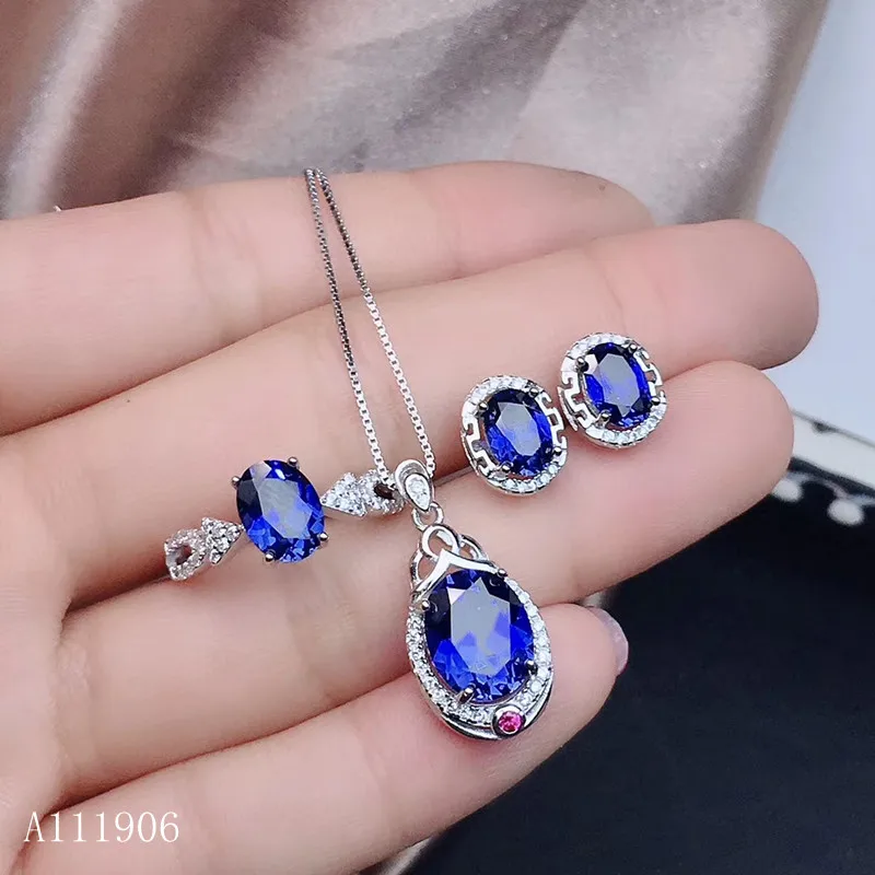 

KJJEAXCMY boutique jewelry 925 sterling silver inlaid natural sapphire female ring pendant necklace earrings set support review