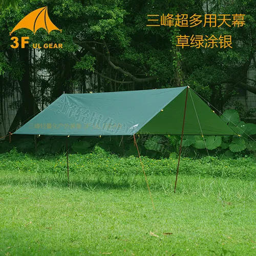 3F UL Gear Ultralight Tarp Outdoor Camping Survival Sun Shelter Shade Awning Silver Coating Pergola Waterproof Beach Tent - Цвет: 3X3 Green