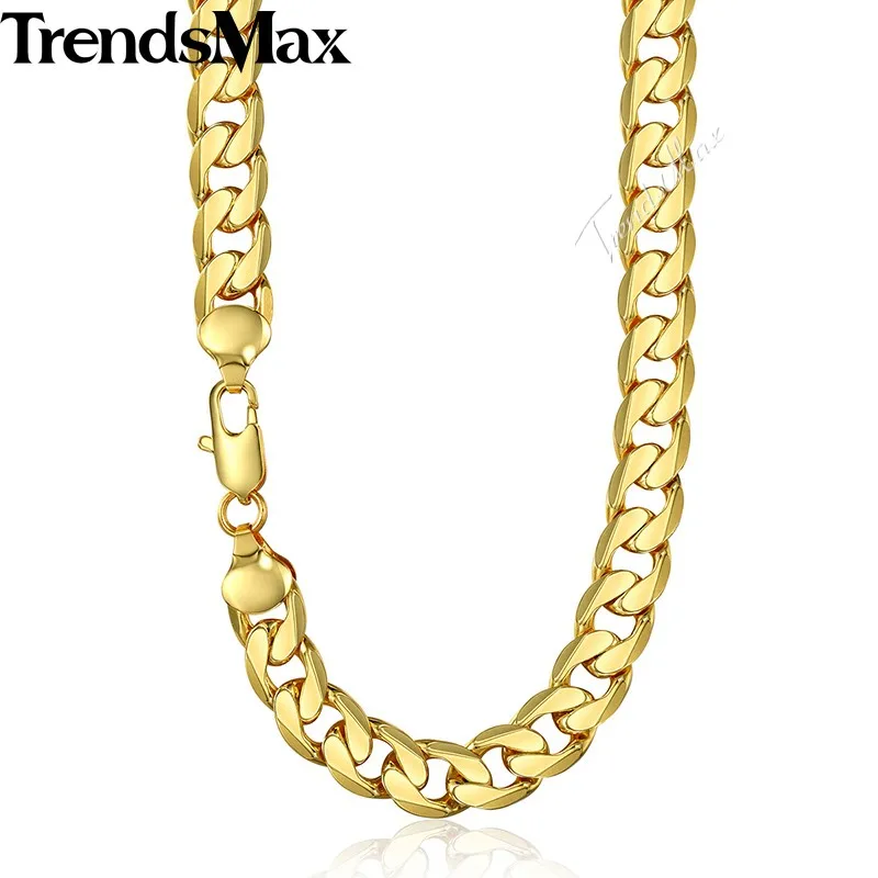Trendsmax Jewelry Set Bracelet Necklace Men's Yellow Gold Filled Curb Cuban Link Chain 12mm KGS274