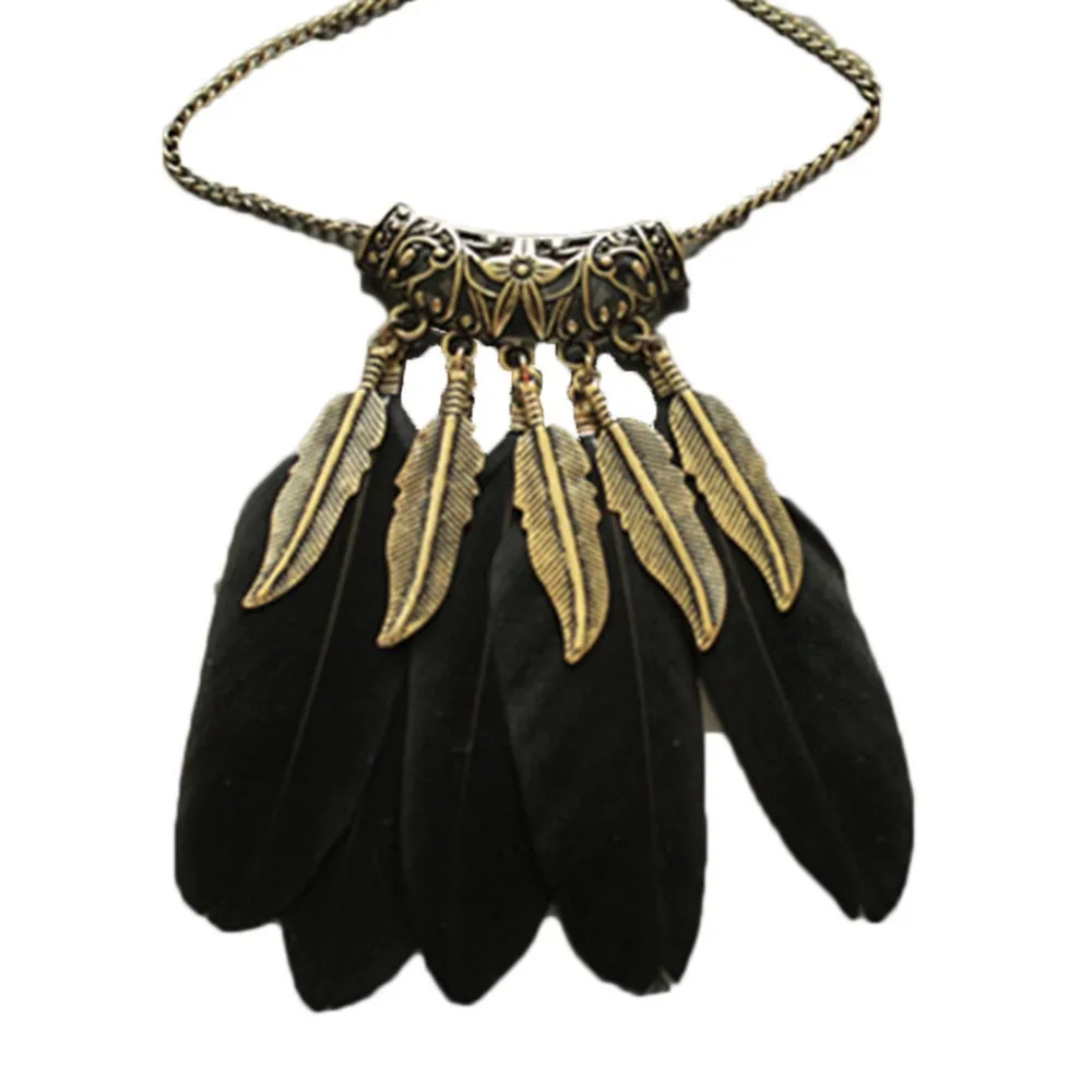 Ethnic Indian Style Feather Pendant Necklace Vintage Jewelry For Women