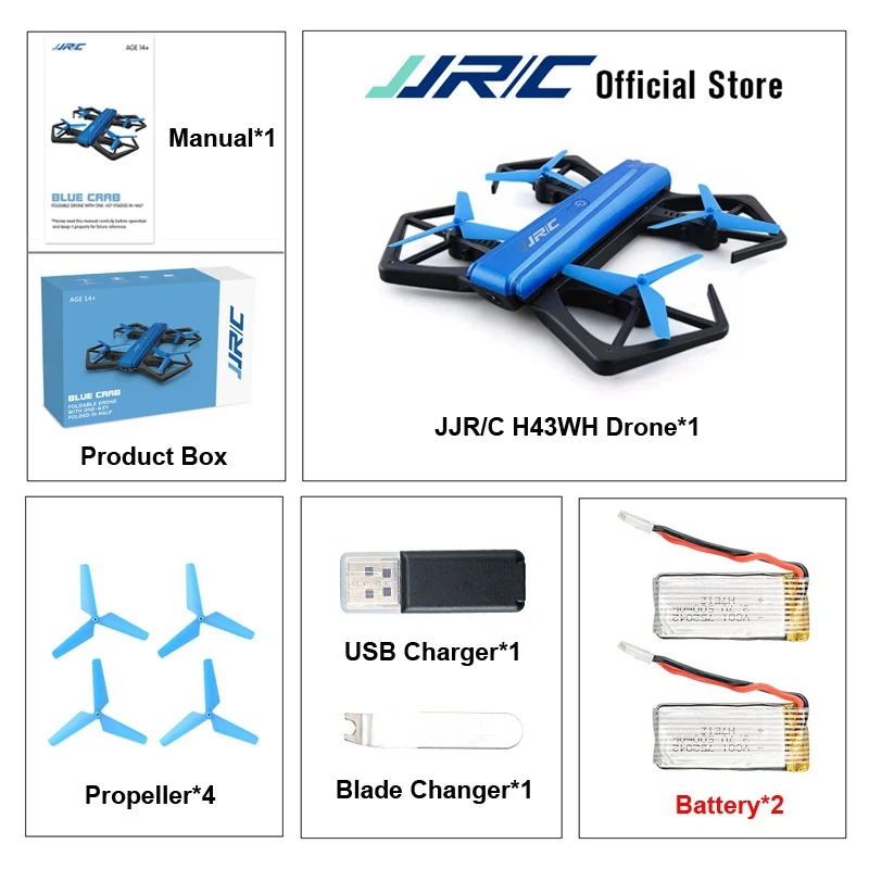 JJR/C JJRC H43WH H43 селфи Elfie WiFi FPV с HD Камера удержания высоты «Безголовый» режим Складная рукоятка Квадрокоптер с дистанционным управлением Drone H37 мини - Цвет: 2 Battery Version