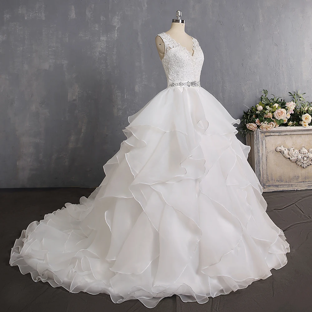 Vestidos De Novia Off White Ruffles Princess Wedding Dresses with Beaded See Through Bride Dress Robe De Mariage