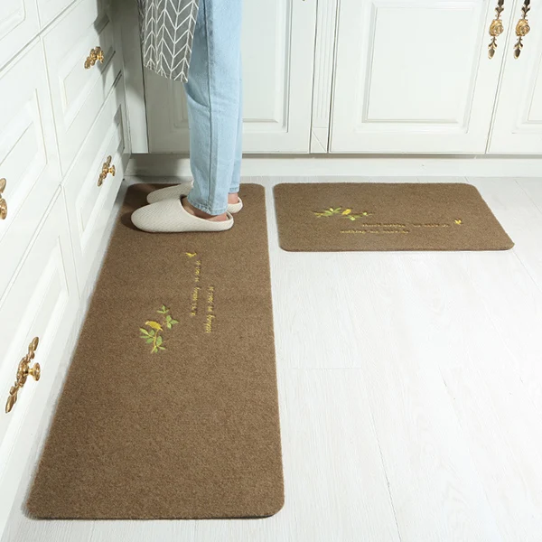 Infant Shining 2PCS Kitchen Mat Oil And Water Absorption Carpet Non-slip Door Mat Living Room Floor Mat Machine Washable Carpet - Цвет: brown 3