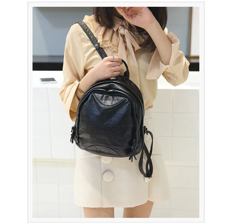 MJ Women Leather Backpack Soft PU Leather Travel Bag Solid Color Female Backpack Small Daypack School Bag for Teenage Girls (7)