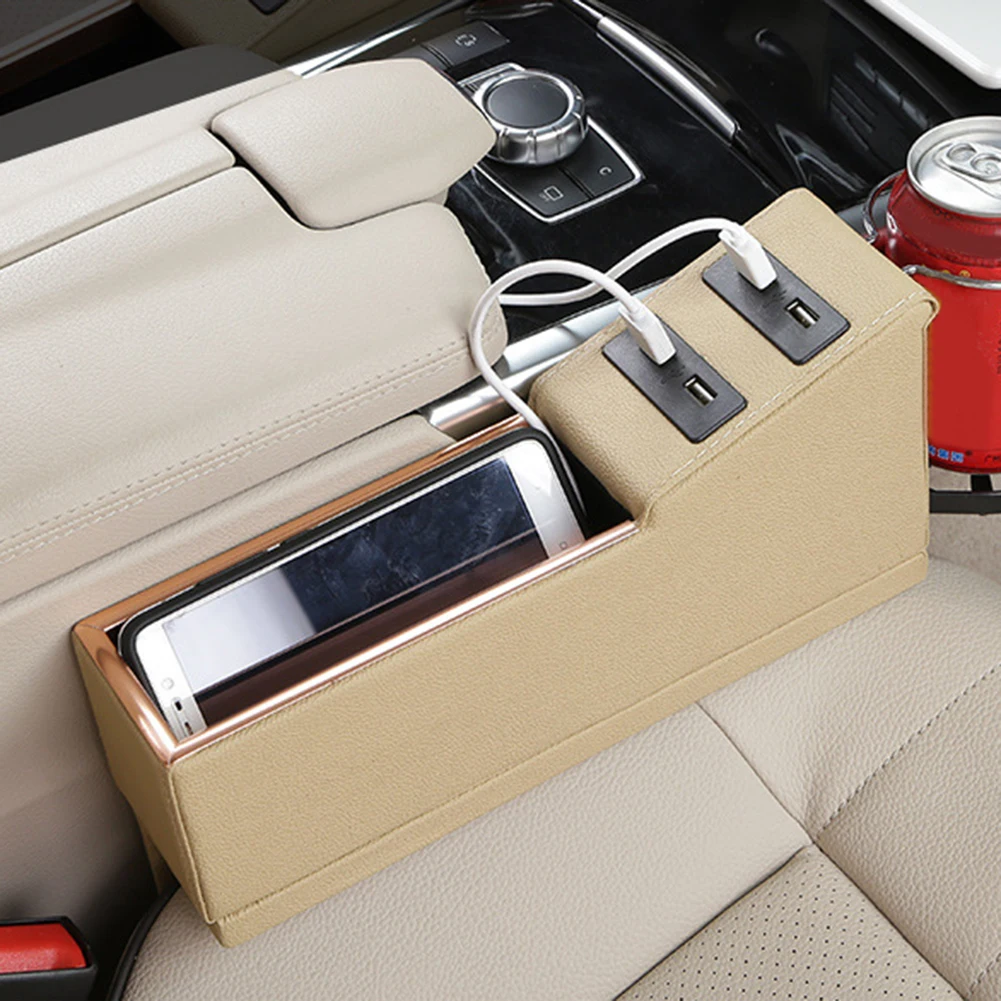 

4USB Car Seat Catcher Pocket Storage Organizer Box Cup Holder Charger Tool Gift