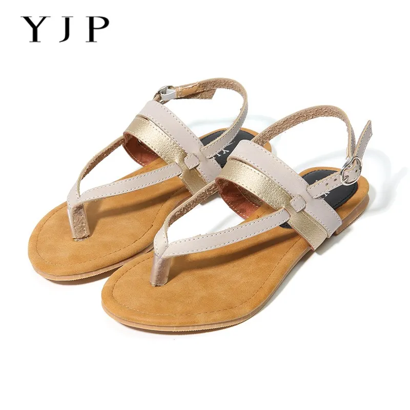 

YJP Women Summer Beach Bohemia Sandals, Beige Gold Sewing Flip Flops, Ladies Comfortable Flat Shoes, Casual Buckle Strap Sandals
