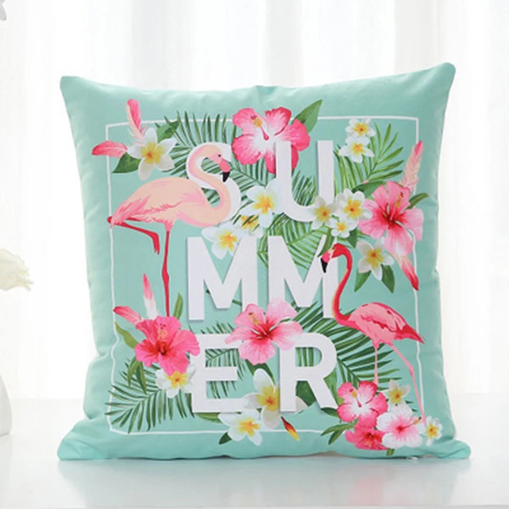 18 Inch Summer Flamingo Throw Pillow Case Bed Home Square Pillow Cover