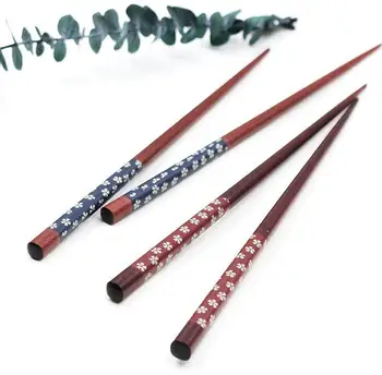 

10Pairs/lot Portable Japanese Cherry Blossoms Wood Chopsticks tableware Travel utensils Handmade Bento Partner Gift