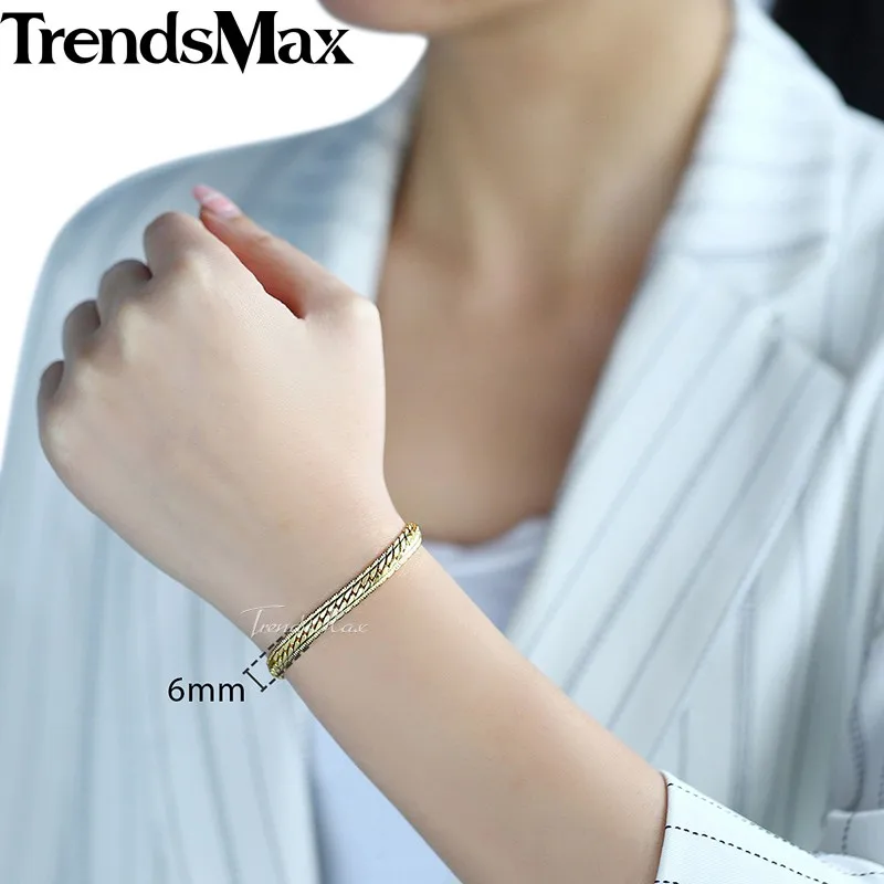 Trendsmax Jewelry Set Cuban Chain Women's Necklace Bracelet White Rose Yellow Gold Filled Chain 6mm KGS271A