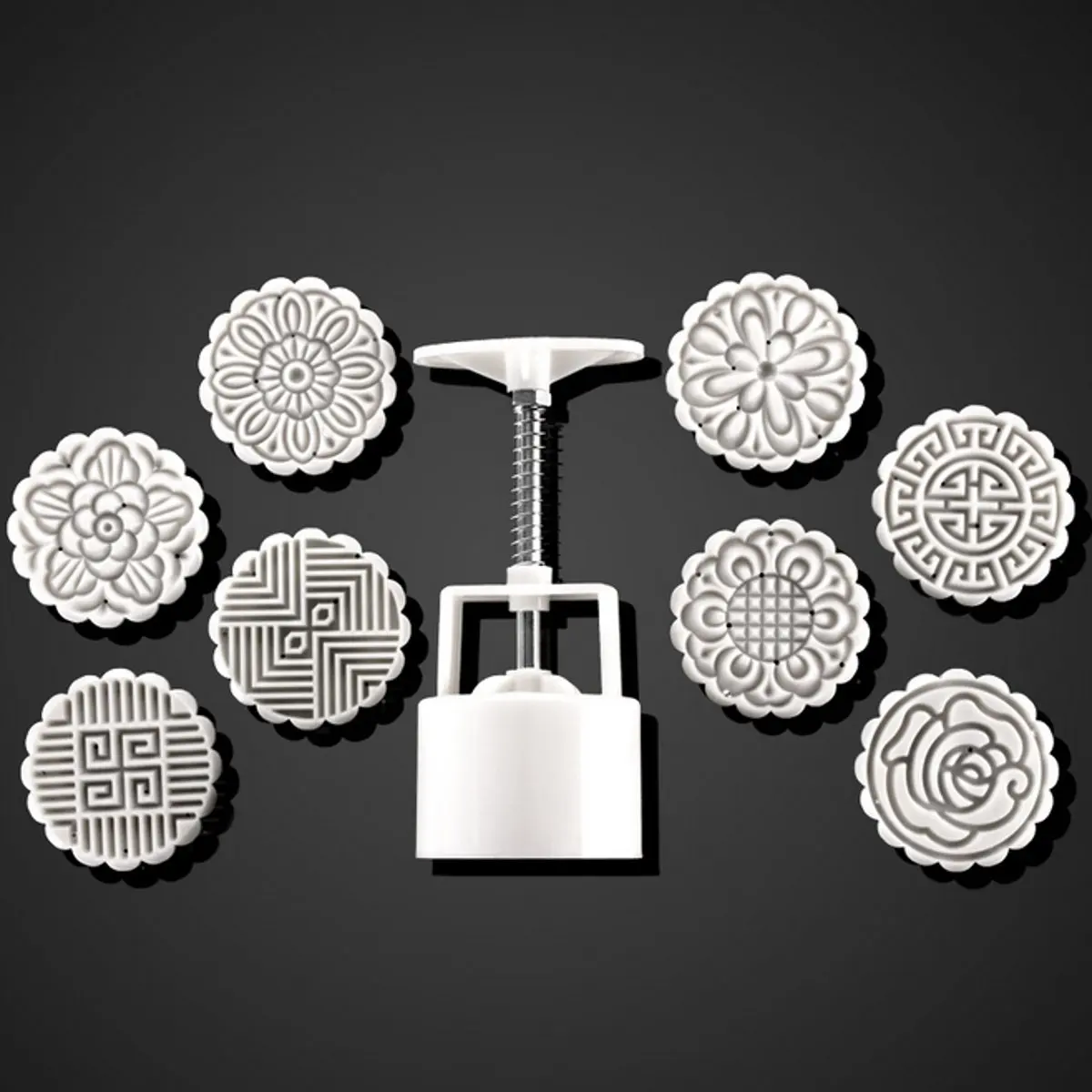 

9Pcs/Set Moon Cake Mold Hand Pressure Biscuit Plunger Mould Pastry DIY Baking Decorating Tools Bakeware 8 Flower Stamps 1 Barrel