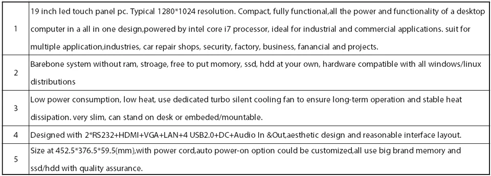 19 светодиодный Светодиодные промышленные панели ПК, 10 баллов емкостный сенсорный экран, Intel Core I7, Windows 7/10/Linux Ubuntu, [HUNSN WD02]