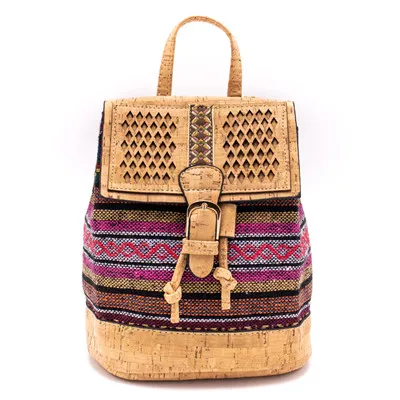 Cork backpack Colorful Textile eco vegan women vintage girls backpack Cotton Bag Casual Backpack Laser Cut Patte cork bag OY-003 - Цвет: OY-003-F