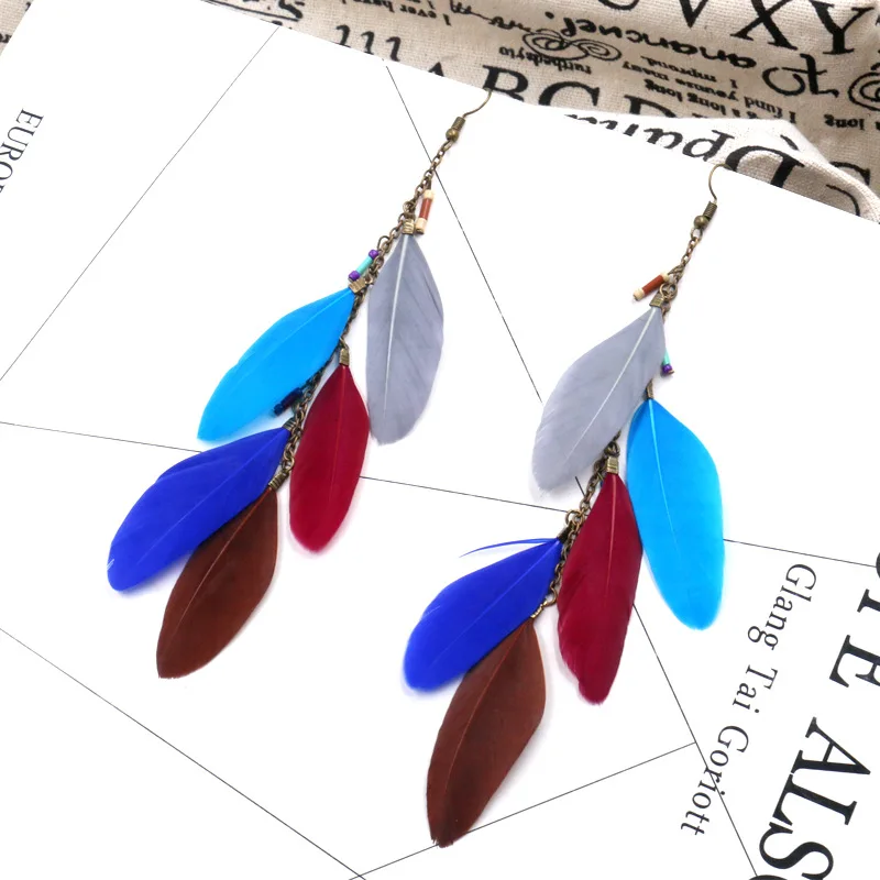 

Women Fashion Long Feather Dangle Earrings Alloy Boho Beach Jewelry Drop Earring Gifts