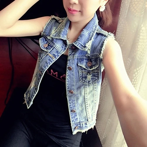 

Women's Fashion Casual Lapel Jeans Vest Short Style Denim Waistcoat Outerwear