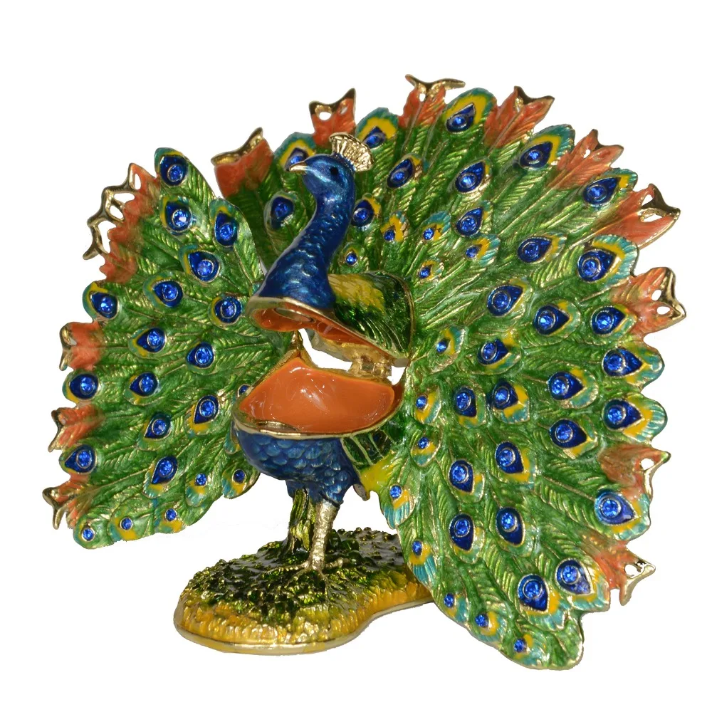Mini Storage Boxes Fanned Peacock Trinket Jewelry Box Metal Home Decoration Miniature Novelty Gifts