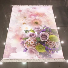 Alfombra de área Kilim decorativa lavable de microfibra de impresión 3d de rosas blancas púrpura Floral rosa