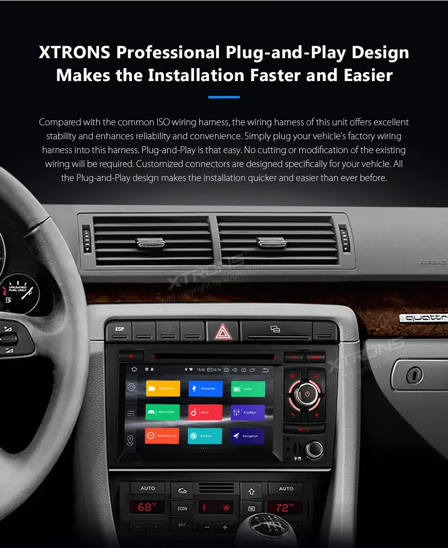 Best XTRONS Android 9.0 Car Stereo DVD Multimedia Player for Audi A4 S4 RS4 2002-2007 2008 SEAT Exeo GPS Navigation Plug Play Design 7