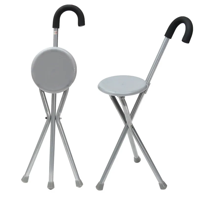 

Folding Iron Tripod Cane Hiking Chair Portable Walking Stick With Plastic Seat Non Slip Feet Walking Stick Outerdoor Tool