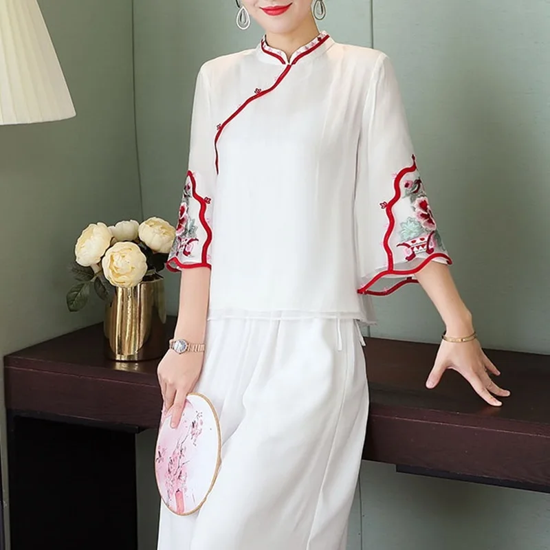 Современный китайский Cheongsam Qipao Женский комплект из двух предметов женские