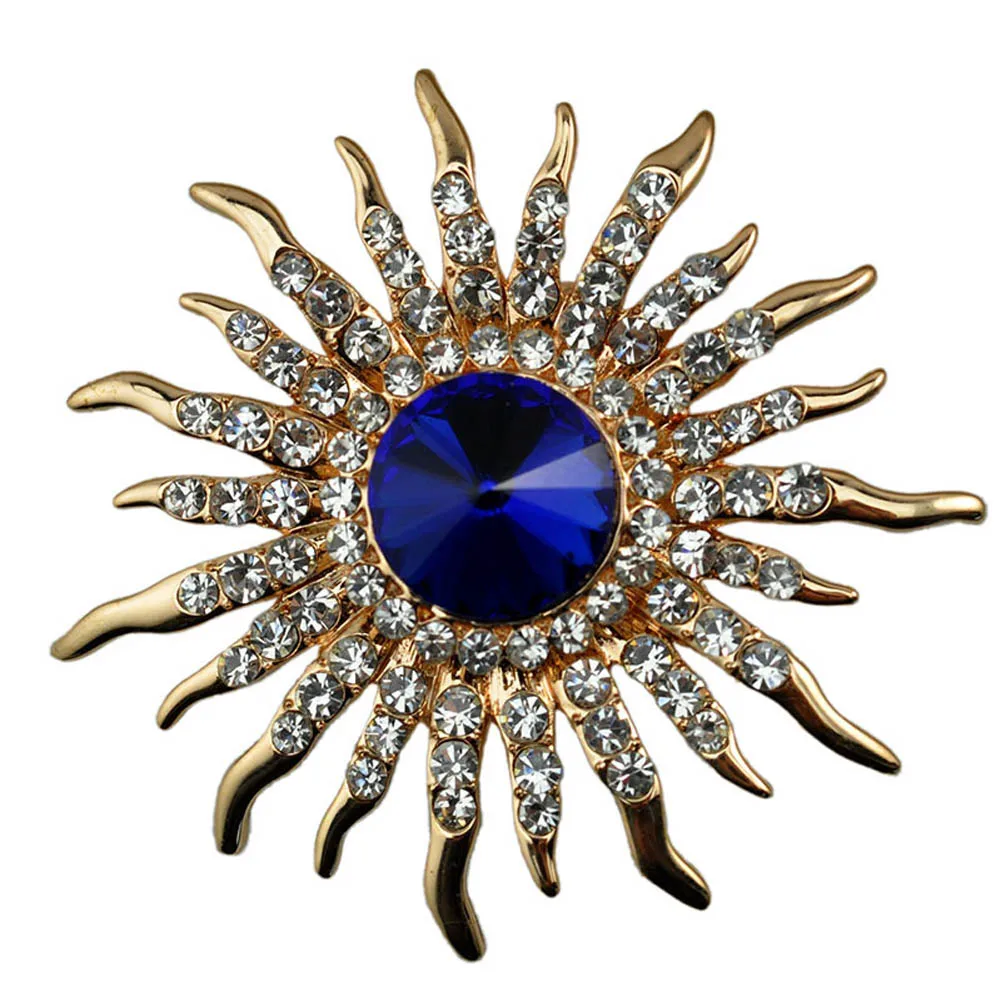 Elegant Sunflower Brooches Pins ladies Blue Brooches for women party