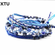 Серебряные самородки микс содалит обхватываемый браслет с камнями для женщин ювелирные изделия ручной работы